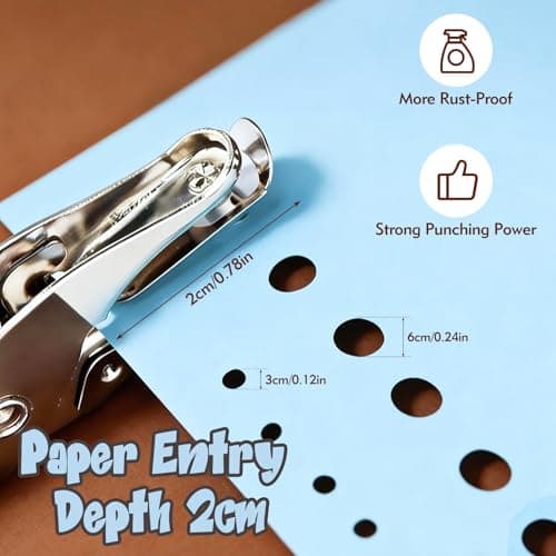 ZASZO 2 Pcs Hole Punch, 1/4" and 1/8" Hole Puncher with Blue Soft Grip for Crafts, Scrapbooks, Tags, Tickets, Handheld Circle Single Hole Punch for Home, Office and Classroom — view 2