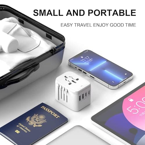 VYLEE Universal International Power Travel Plug Adapter, 5 in 1 European Travel Plug Adapter W/ 3.5A 2xUSB-A and 2xUSB C Wall Charger and Worldwide AC Outlet for Europe USA UK AUS Asia (White) — view 4