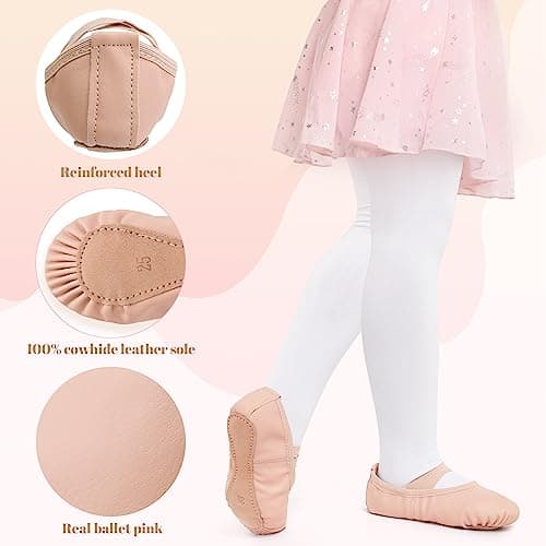 Gorchnc Ballet Shoes for Girls Toddlers Leather Dance Shoes Full Cowhide Sole Ballet Flats Ballet Slippers with Elastic Crossbands — view 3