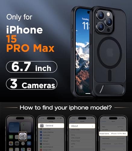 Temdan Magnetic Compatible with iPhone 15 Pro Max Case, [Built-in Invisible Kickstand][Compatible with MagSafe] [Military Grade Shockproof] Slim Translucent Matte Phone Case for iPhone 15 Pro Max 6.7"