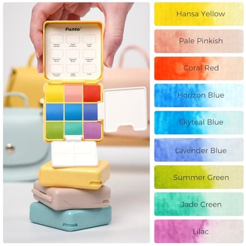 Funto Mini Watercolor Set Travel Kit with 9 Colors, Leather Bag & Watercolor Paper, Portable Drawing & Painting Supplies for Beginners, Art Gift Set — view 4