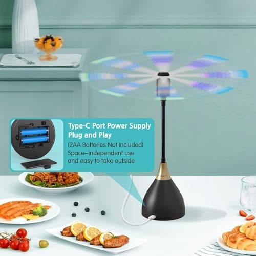 Neijiaer Fly Fans for Tables, USB or Batteries Powered, Soundless and Portable Fly Fan, Keeps Your Food Clean, Practical Fan with Soft Blades (Black 2 Packs) — view 4