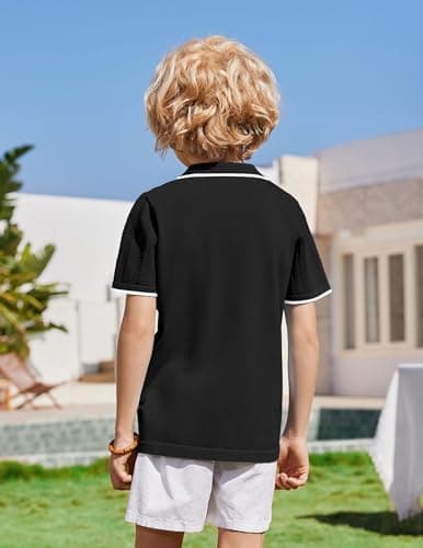 Arshiner Boys Button Down Shirt Short Sleeve Knit Shirt Summer Vintage Fashion Casual Beach Shirts for Kids 3-14 Years Black — view 2