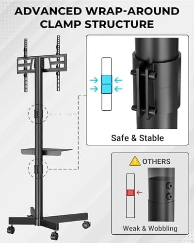 BONTEC Mobile TV Stand with Tilt Function, Rolling TV Cart for 23-60" LED, LCD, OLED TVs, Holds up to 88lbs, Max VESA 400x400mm, Adjustable Media Shelf, TV Stand for Living Room, Bedroom, Office — view 2