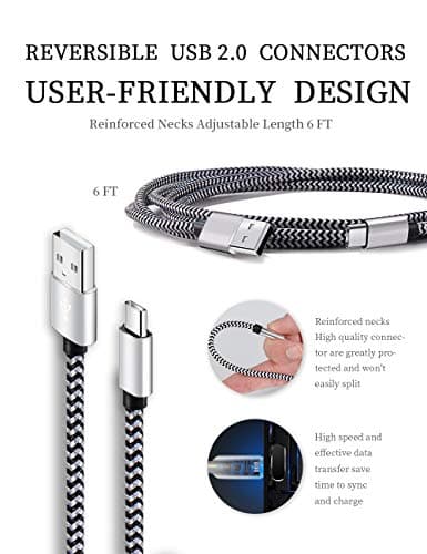 Teeind USB Type C Cable Fast Charging, Tpc001 5 Pack(6Ft 3A) Braided C Charger Cables Compatible with Samsung S10e/note 9/s10/s9/s8 Plus/A80/A50/A20 — view 3