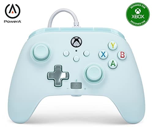 PowerA Enhanced Wired Controller for Xbox Series X|S - Cotton Candy Blue, gamepad, wired video game controller, gaming controller, Detachable 10ft USB-C Cable, Mappable Buttons and Rumble Motors, Officially Licensed for Xbox