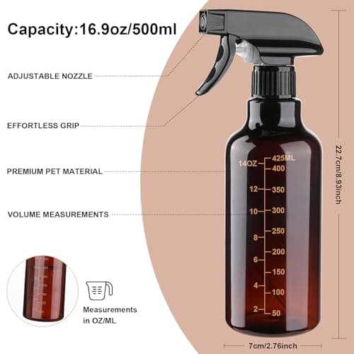 Hethyo Plastic Spray Bottle 16.9oz Empty Spray Bottles Refillable Container Trigger Sprayer for Cleaning Solutions, Water, Plants, Pet, Essential Oils, Hair, 2 Pack (Amber-scale)