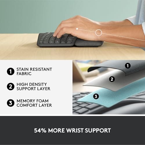 Logitech Ergo K860 Wireless Ergonomic Keyboard - Split Keyboard, Wrist Rest, Natural Typing, Stain-Resistant Fabric, Bluetooth and USB Connectivity, Compatible with Windows/Mac, Black — view 3