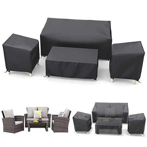 STARTWO Outdoor Waterproof Patio Furniture Covers 4-Piece Set for Chairs 32in, Loveseat 56in, Coffee Table 45in, Heavy Duty 600D, Black