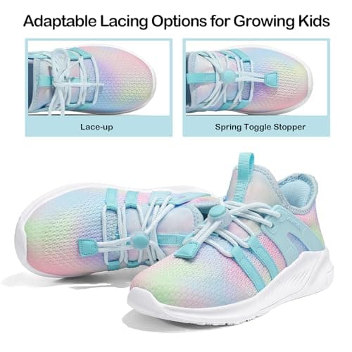 RUNSIDE Girls Tennis Shoes Lightweight Sports Kids Sneakers Lace-up for Running/Walking, Toddler/Little Kid/Big Kid Gradient Blue — view 2