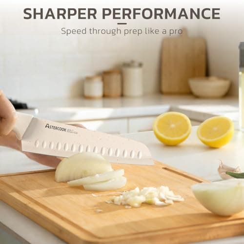 Astercook Knife Set, 15 Pieces Kitchen Knife Set with Sharpener Block, German Stainless Steel Knives with Anti-Rust Coating, Dishwasher Safe, Elegant Cream White Design, Perfect for Holiday Gifts — view 4