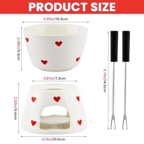 Fondue Cup with 2 Dipping Forks,Ceramic Chocolate Melting Cup Set,Mini Chocolate Melting Mug For Date Night Birthday Wedding Gifts,Can Mel t Chocolates,Butter and Cheese(12*10.5*10.3cm,COLOR:White)
