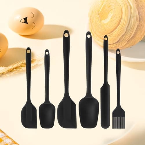 Silicone Spatula Set 6 Pack Food Grade Kitchen Utensils with Silicone Brush Heat Resistant BPA-Free Rubber Kitchen Spatula for Scraping,Baking,Cook,Mixing,Pancake,Jar,Dishwasher Safe,Nonstick,Black