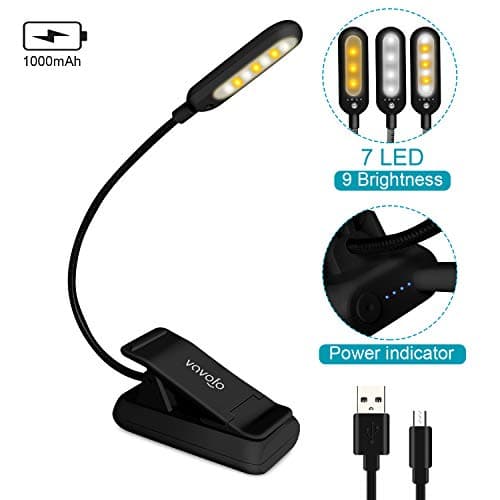 VAVOFO Rechargeable Reading Light, 7 LEDs with 9 Color Temperature 9 Brightness Levels Clip On Book Light for Reading in Bed with Power Indicator for Bookworms (Black) — view 4