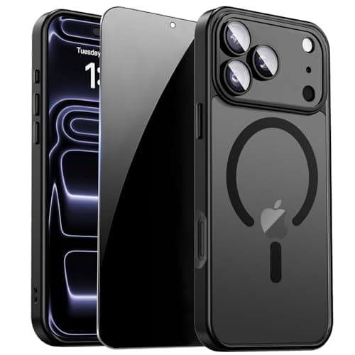 ZOZDOKG for iPhone 17 Pro Case with Privacy Screen Protector and Camera Protection, Compatible with MagSafe Magnetic Translucent Matte Shockproof Phone Protective Cover for iPhone 17 Pro, Black