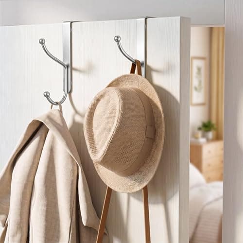 niffgaff Over Door Hook 2-Pack, Heavy Duty Door Hanger, Fits Interior Doors 1.4 Inches Thick, Organize Coats, Hats, Towels, and Bags for Entryways, Bathrooms, Bedrooms, and Kitchens, Silver