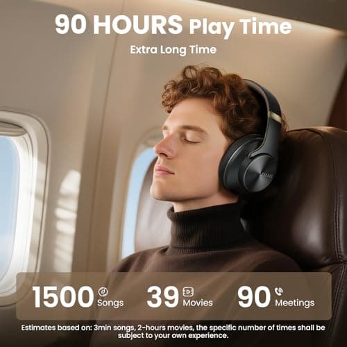 DOQAUS Bluetooth Headphones Over Ear, 90H Playtime Wireless Headphones with App Control 9 EQ, Hi-Fi Stereo Sound Headset for Travel & Commute, Foldable Memory Foam Comfort