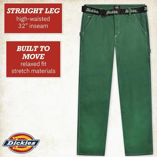Dickies Womens Work Pants with Belt - Relaxed Fit Straight Leg High Waisted Carpenter Pants for Women with Utility Pockets, Dark Ivy, 32 — view 2