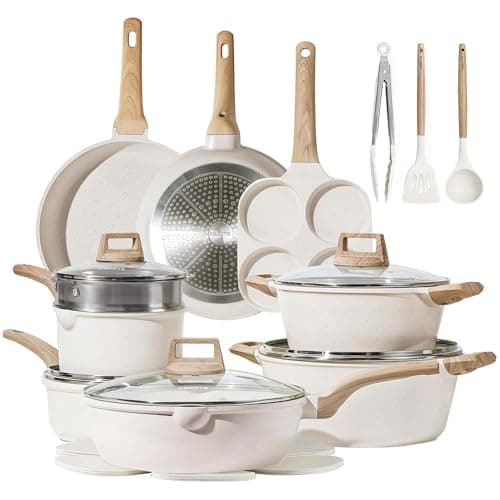 CAROTE 21pcs Pots and Pans Set, Nonstick Cookware Sets, Induction Cookware Kitchen Set Non Stick Cooking Set w/Frying Pans & Saucepans (PFOS, PFOA Free)