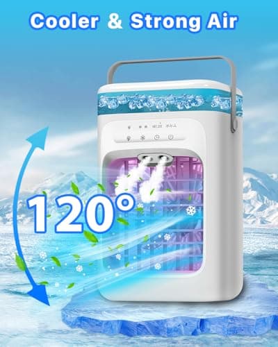Portable Air Conditioner, Evaporative Mini Portable AC Unit with 3 Speeds & 2 Mist, 120° Oscillating, 7 Color Lights 2-4H Timer, Small Cooling Fan for Bedroom, Office, Home, Camping