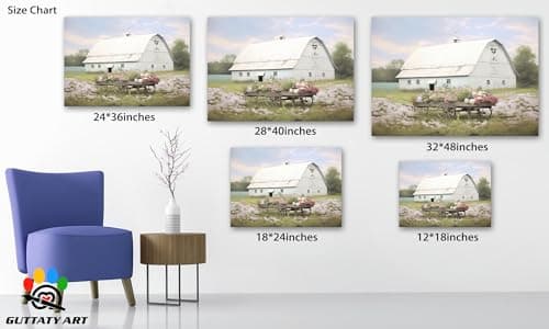 Spring Farmhouse Wall Art, Country Barn and Flowers Picture Canvas Wall Art, White Barn Pictures Wall Art, Vibrant Spring Countryside Picture Prints for Farmhouse Living Room Wall Decor 12x18 Inches — view 3