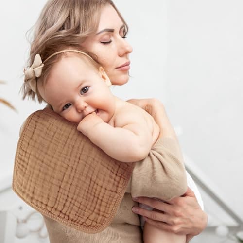 MIGIOL Baby Burp Cloths 100% Cotton Newborn Muslin Burp Cloths 10x20 inches Baby Essentials Pink & Coffee 5-Pack — view 5