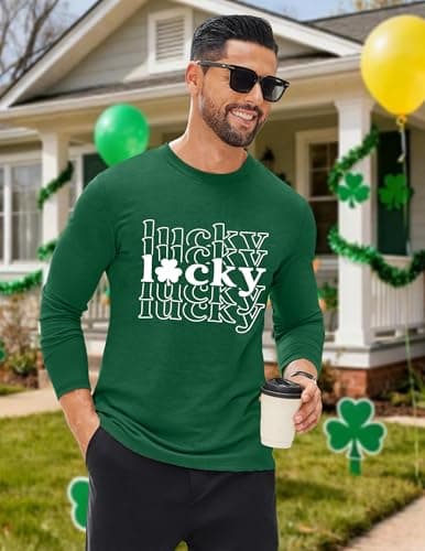 QAUN St Patricks Day Shirt for Men Long Sleeve:Mens St Paddys Day Shirt Irish Tshirt Casual Tops — view 2