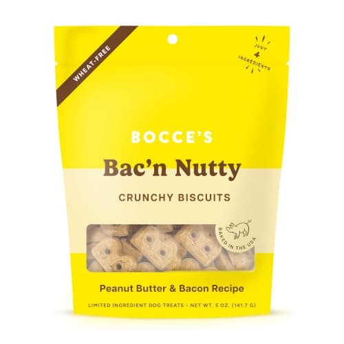Bocce's Bakery Oven Baked Bac'N Nutty Treats for Dogs, Everyday Wheat-Free Dog Treats, Made with Real Ingredients, Baked in The USA, Natural PB & Bacon Biscuits, 5 oz