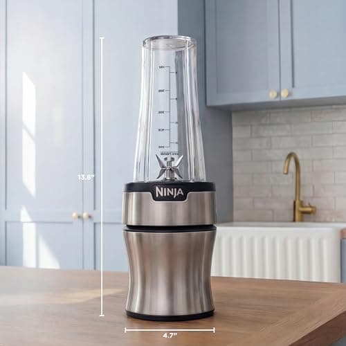 Ninja Nutri-Plus Personal Blender | Compact Push to Blend | Make Frozen Drinks, Smoothies, Sauces & More | With (3) 20 oz. To-Go Cups, (2) Spout-Lids & (1) Storage-Lid | 900 Peak Watt | Silver | BN301 — view 7