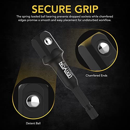 LEXIVON Impact Grade Socket Adapter Set, 3" Extension Bit with Holder | 3-Piece 1/4", 3/8", and 1/2" Drive, Adapt Your Power Drill to High Torque Impact Wrench (LX-101) — view 4