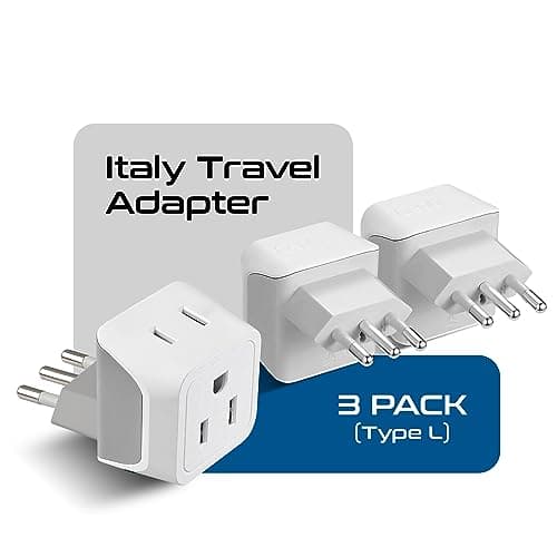 Ceptics Italy Travel Plug Adapter, Chile Plug Adapter with Dual USA Input, Compact Type L Plug Adapter, Safe Grounded Plug, Perfect for Cell Phones, Laptops, Chargers, 3 Pack - CT-12A