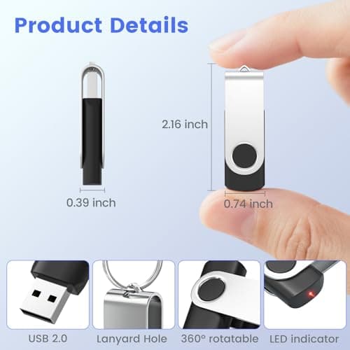 ABLAZE USB Stick 1GB 100 Pack, USB 2.0 Flash Drive 1GB with Lanyards Swivel Thumb Drives Memory Stick 100PCS (Black) — view 3