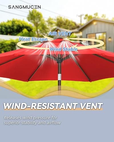 SANGMUCEN 7.5ft Patio Umbrella - 8 Sturdy Ribs Outdoor Umbrella with 30° Dual-Tilt, UPF 50+ UV Protective Waterproof Market Parasol de Patio for Garden, Pool, Balcony & Bistro Tables, Red HPU075R — view 7