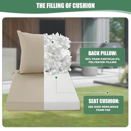 Summsun 4 Pack Outdoor Chair Cushions 24 x 24 inch, Water Resistant Backrest and Deep Seat Cushion Set for Patio Furniture with Removable Cover, 24 x 24 Inch, Cream — view 5