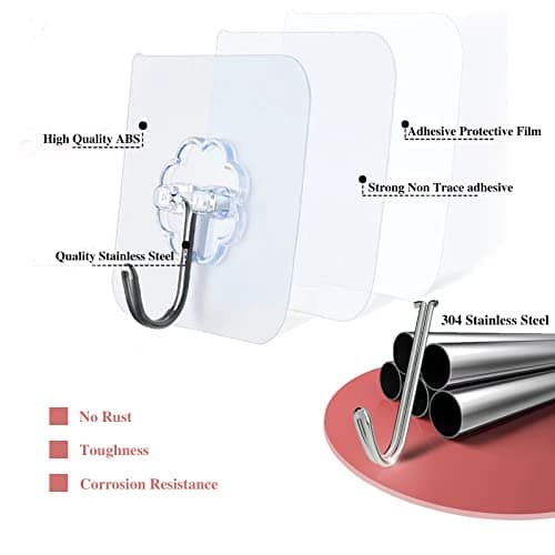 Adhesive Wall Hooks for Hanging Heavy Duty 50 lbs Large Hooks for Walls No Damage, Towel Sticky Clear Hook, Waterproof, Home, Bathroom, Kitchen, Office, and Outdoor 10 Pack — view 5