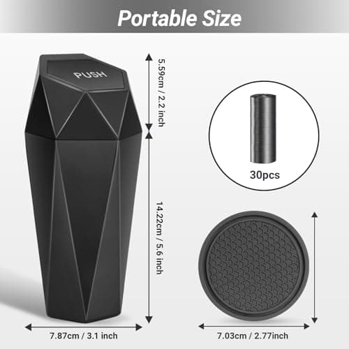 Ceecysaa Car Trash Can with Lid, Includes 30 Bags, Cup Holder Bin, Black — view 2