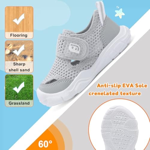 JOINFREE Barefoot Toddler Shoes with Wide Fit Quick-Dry Water Shoes with Flexible Sole and Non-Slip Outsole for Boys & Girls Light Grey Size 6 — view 5