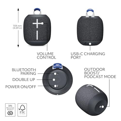 Ultimate Ears WONDERBOOM 4 Portable Waterproof Bluetooth Speaker with Big Bass and 360-Degree Sound, Dustproof Floating Speaker with 131ft (40m) Range - Black — view 4