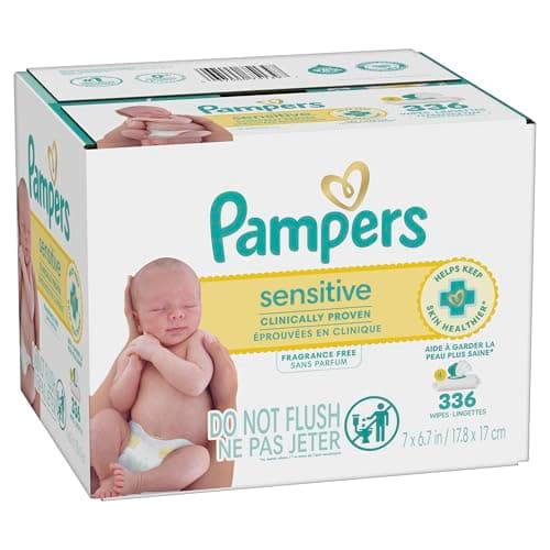 Pampers Baby Wipes Sensitive, Clinically Proven, Fragrance Free, Water Based, Hypoallergenic Baby Wipes, 4X Flip-Top Packs (Count of 336) — view 12