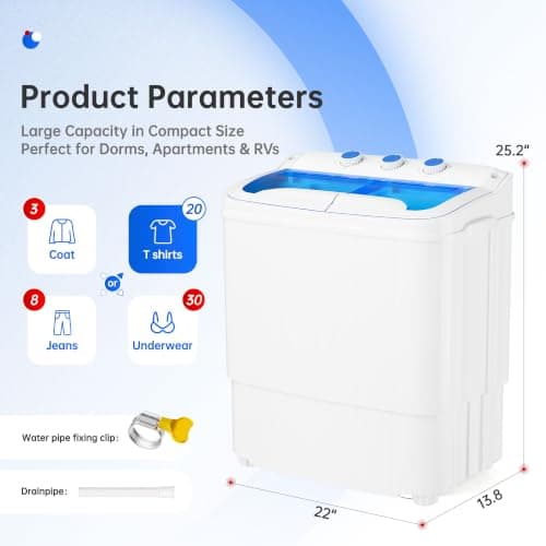 Omelaza Portable Washing Machine With Top Drainage,18 lbs Capacity,Washer and Dryer Combo Machine for Homes & Apartments,Twin Tub Laundry Washer with Spin Cycle — view 2