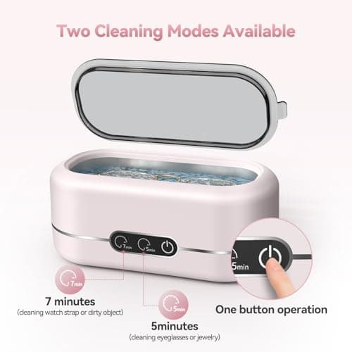 BYASKZIV Ultrasonic Cleaner, Upgraded 50KHz Ultrasonic Cleaner Machine with 304 Stainless Steel for Jewelry, Eyeglasses, Rings, Watch Strap, Dentures, Dual Cleaning Modes - Pink — view 3