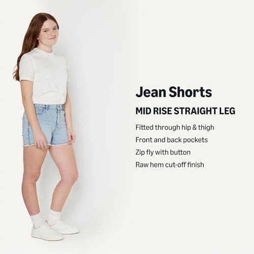 Amazon Essentials Girls' Medium Stretch Mid-Rise Cut-Off Jean Shorts, Iced Blue Light Wash, 12 — view 3