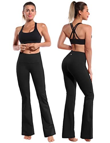 BUBBLELIME 29"/31"/33"/35"/37" 3 Styles Women's High Waist Bootcut Yoga Pants Basic/Side Pockets Tummy Control Workout Flared - Basic Nylon_Black M-37 Inseam