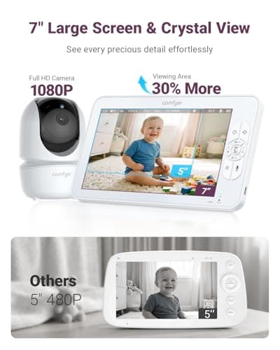 Comfyer BM01 7" HD Split-Screen Baby Monitor with 2 Cameras, Video Baby Monitor with Camera and Audio, Flexible Bracket, Non-WiFi, VOX Mode, 2 Way Audio, Remote PTZ, Auto Night Vision — view 2