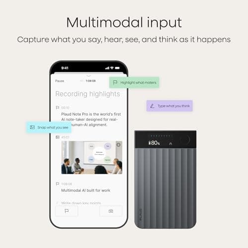 Plaud Note Pro AI Voice Recorder, Transcribe & Summarize with AI Note Taker for Meetings & Calls, Professionals & Teams, Supports 112 Languages, Ultra-Slim, InstantView Display, Case Included, Black — view 2