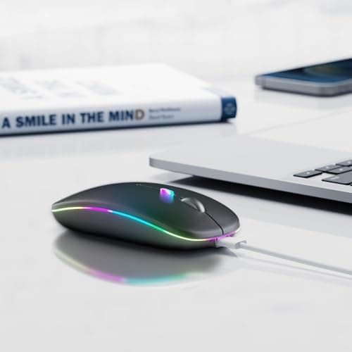 Wireless Bluetooth Mouse, Rechargeable, LED, Silent, Ultra-thin Design (Bluetooth 5.2 and 2.4GHz USB Receiver) | Portable Computer Mouse for Laptops, iPads, MacBooks and Apple Devices (Black) — view 5