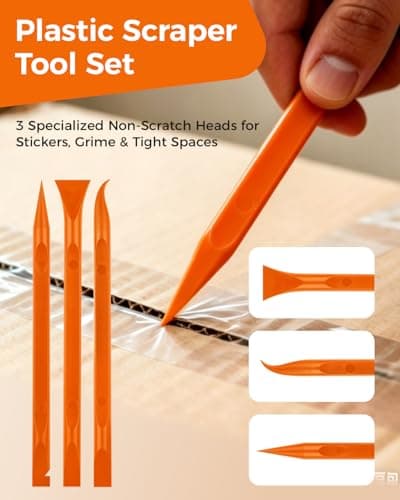 12Pcs Plastic Scraper Tool, Crevice Cleaning Tool, Non-Scratch Car Detailing Supplies for Cleaning, Versatile Label/Sticker Remover & Peeler Tool for Tight Spaces (Orange-12Pcs) — view 4