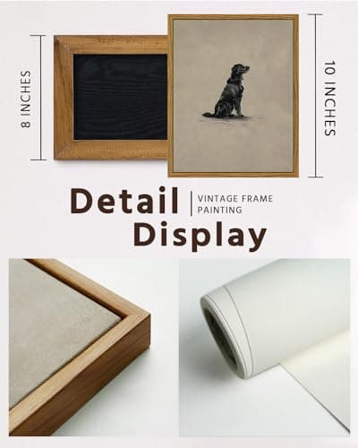VIYYIEA Vintage Framed Black Dog Wall Art, Bedroom Living Room Minimalist Animal Art Decor, Antique Dog Canvas Print Paintings, Home Farmhouse Retro Still Life Decor, 8x10 Inch — view 3