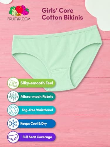 Fruit of the Loom Girls' Breathable Underwear, Bikini - 6 Pack - Assorted Fashion, 8 — view 5
