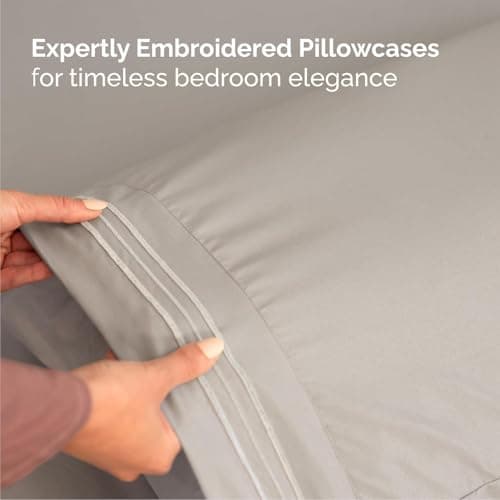 Cal King Size 4 Piece Sheet Set - Comfy Breathable & Cooling Sheets - Hotel Luxury Bed Sheets for Women & Men - Deep Pockets, Easy-Fit, Soft & Wrinkle Free Sheets - Light Grey Oeko-Tex Bed Sheet Set — view 5